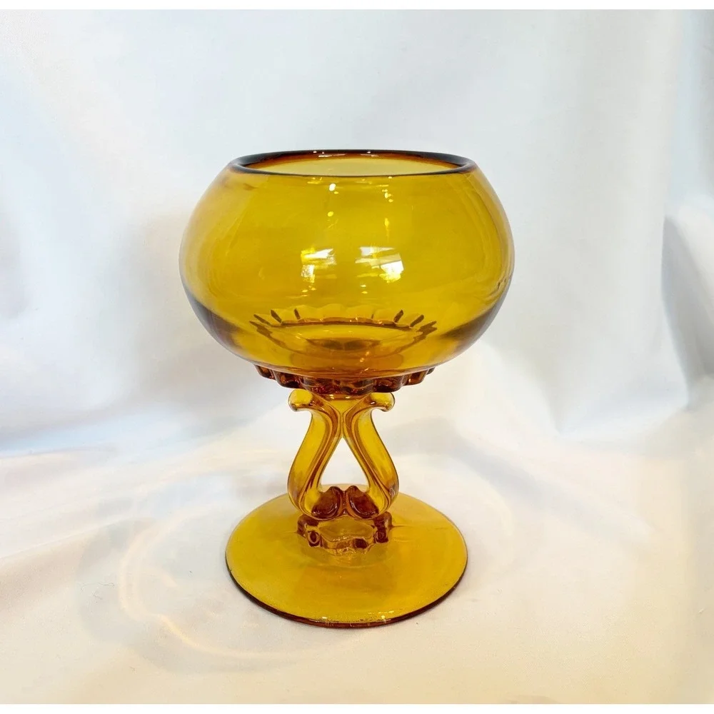 Vintage Viking Glass Amber Princess 5271 Flowerlite Footed Flower Bowl Compote